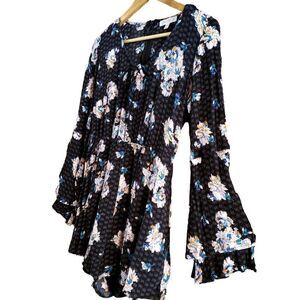 love, Fire Boho Floral Bell Sleeve Romper ~ Black SZ M